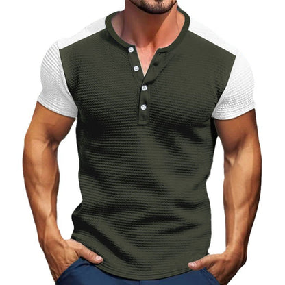 Chemise Henley à manches courtes pour hommes avec un design texturé et des parties de manches contrastantes Chic und Stil