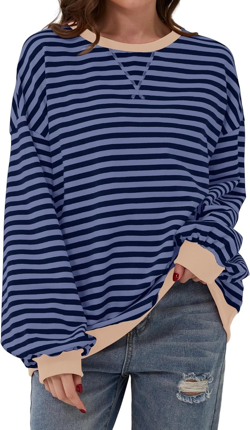 Femme pull décontracté avec motif rayé saisissant et bords élastiques Chic und Stil