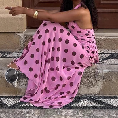 Femme Robe maxi élégante à pois et décolleté en V profond Chic und Stil