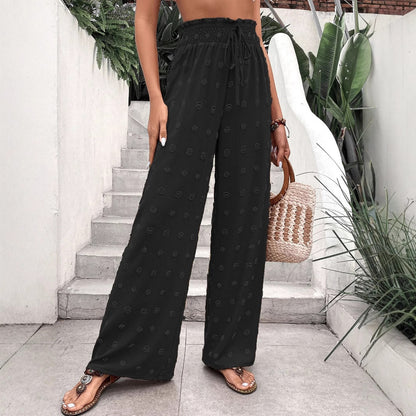 Wide palazzo pants for women with elastic waistband and decorative pattern Chic und Stil