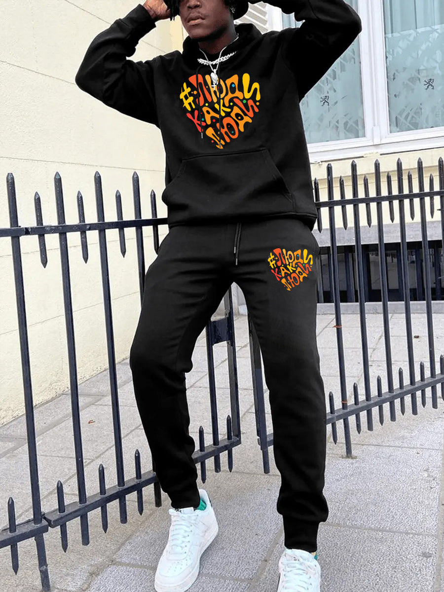 Men's hoodie and jogger pants set with striking heart pattern Chic and Style
