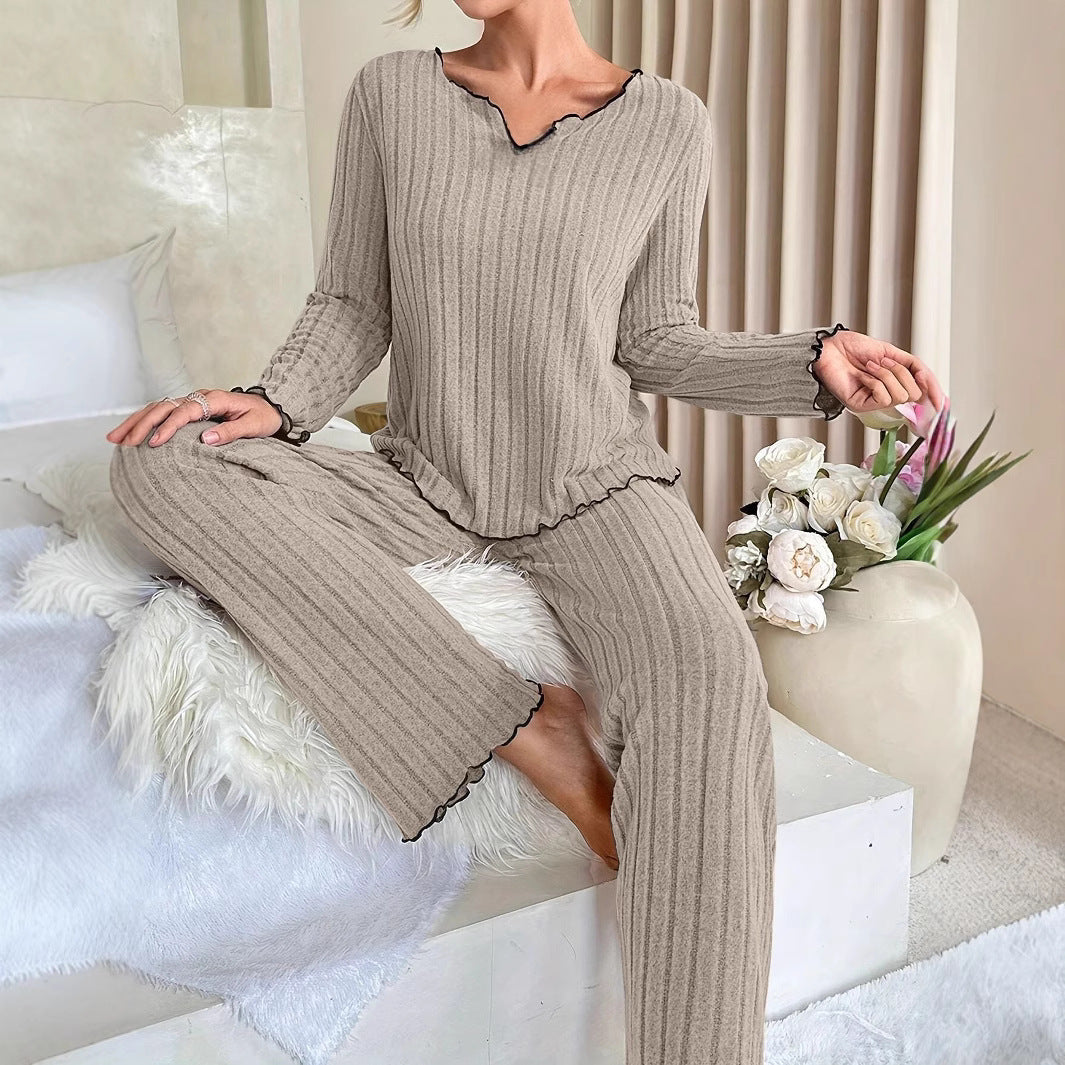 Ladies Comfortable Two-Piece Pajama with Contrast Ruffles Chic and Style