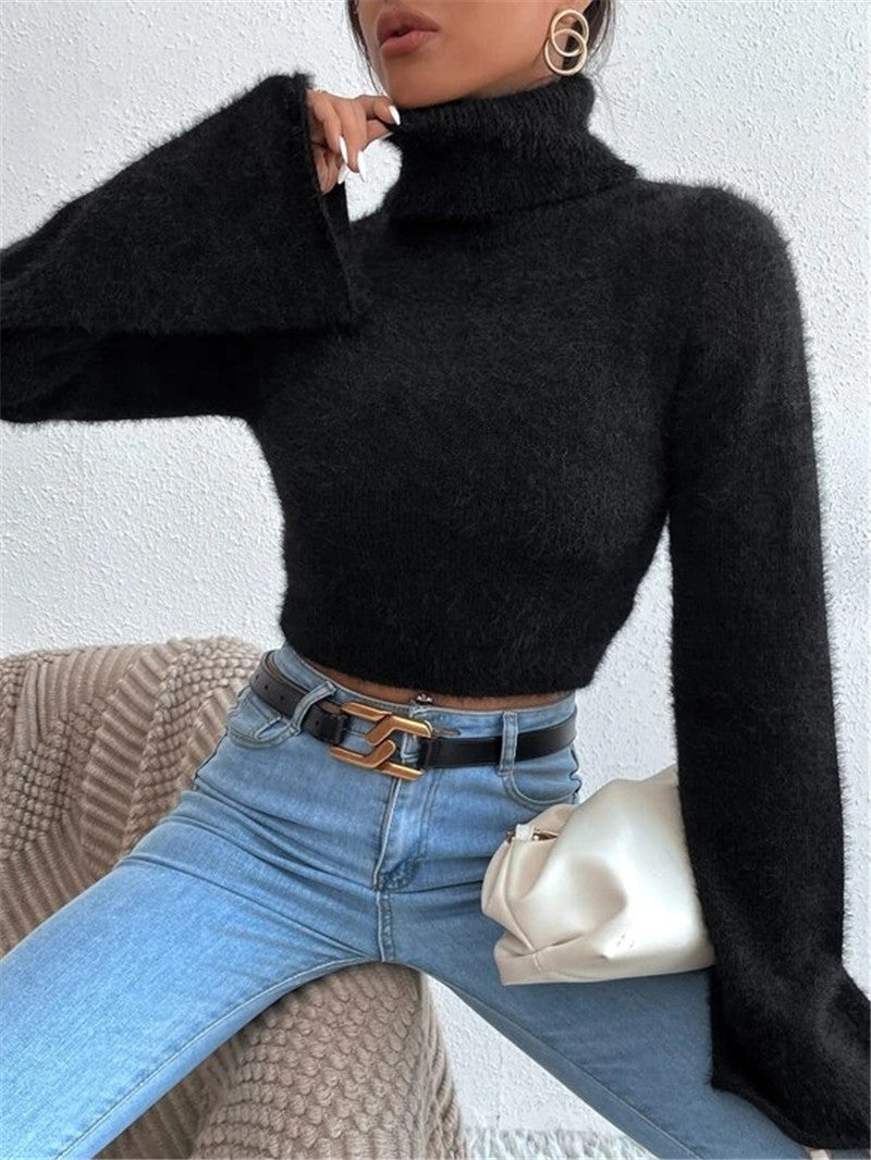Dames Pull en tricot de haute qualité avec manches larges et col montant Chic und Stil
