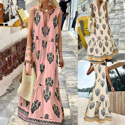 Robe maxi femme avec un élégant motif floral et un décolleté en V profond Chic und Stil