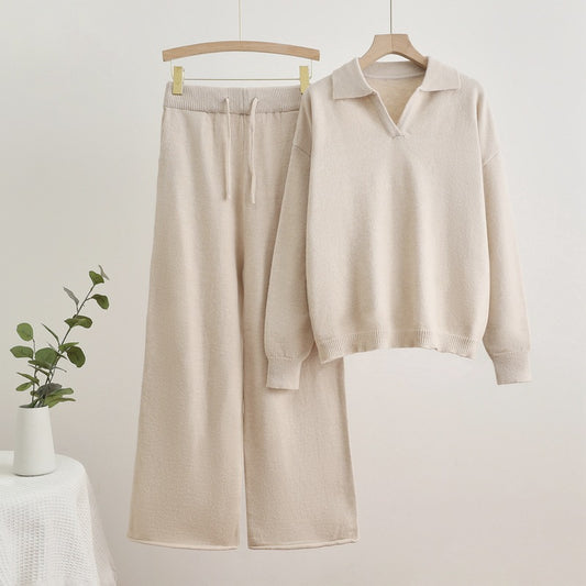 Comfortable knit loungewear set for women with a sweater and wide-leg pants Chic and Style