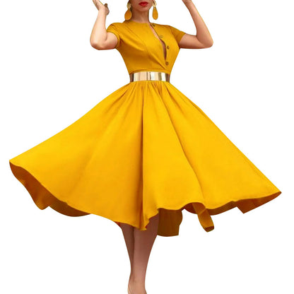 Dames Robe Maxi Élégante avec Boutonnage et Ceinture Glamour Chic und Stil