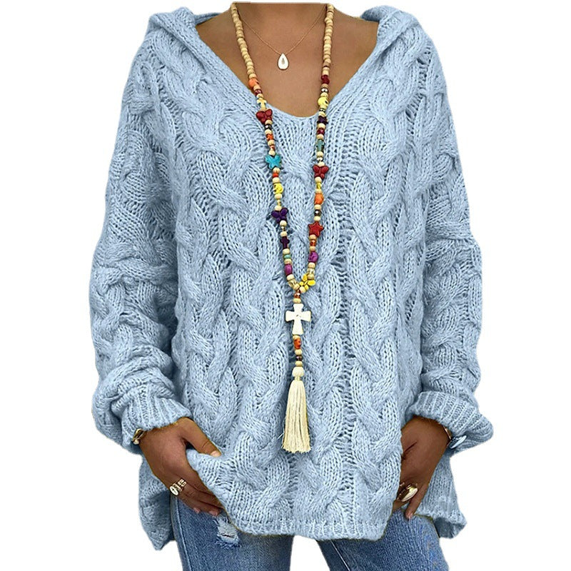 Dame hoodie en grosse maille avec décolleté en V et cordon décoratif Chic und Stil