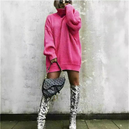 Dames Grand pull en tricot avec col haut et coupe angulaire Chic und Stil