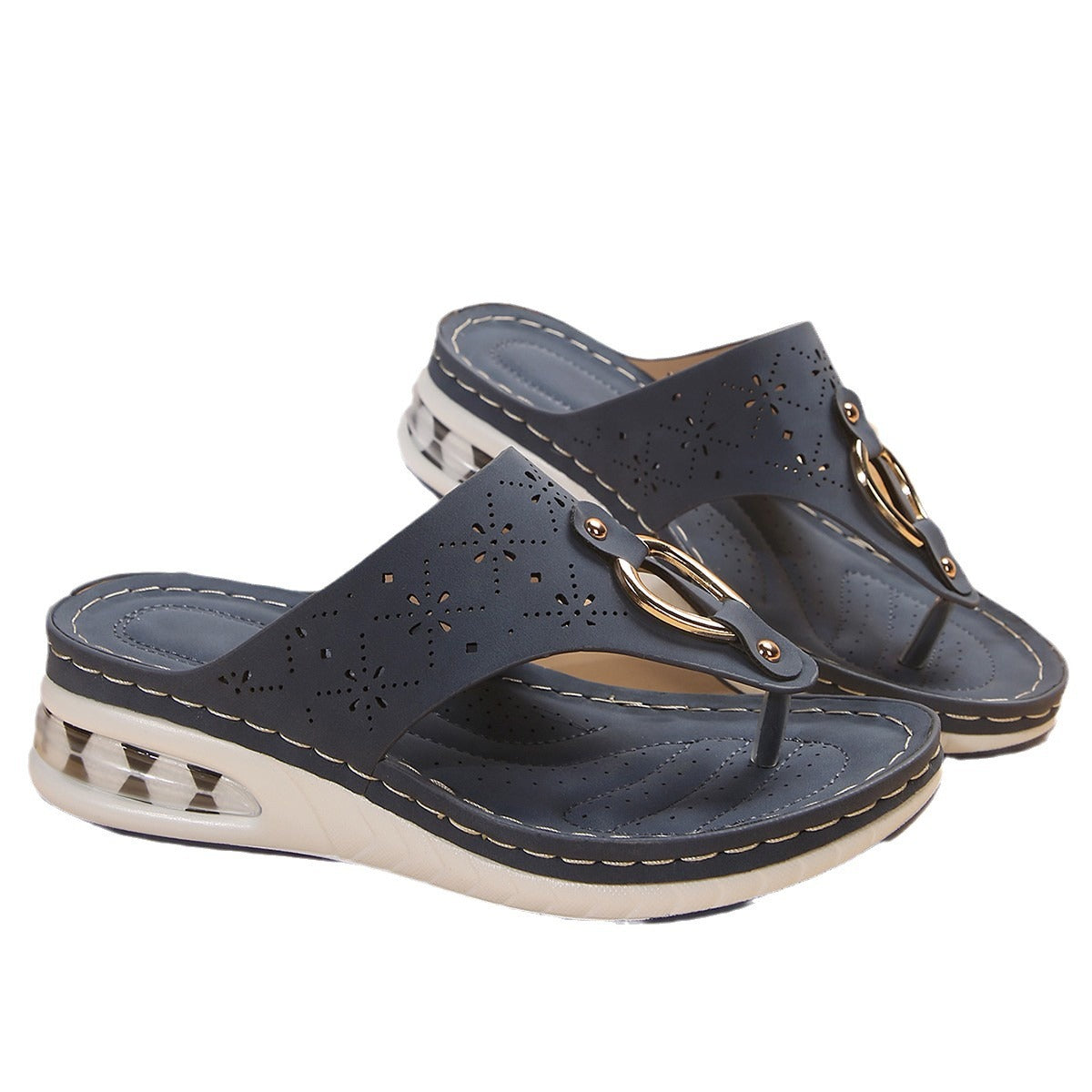 Dames Décoratifs Perforés Tongs Chic und Stil