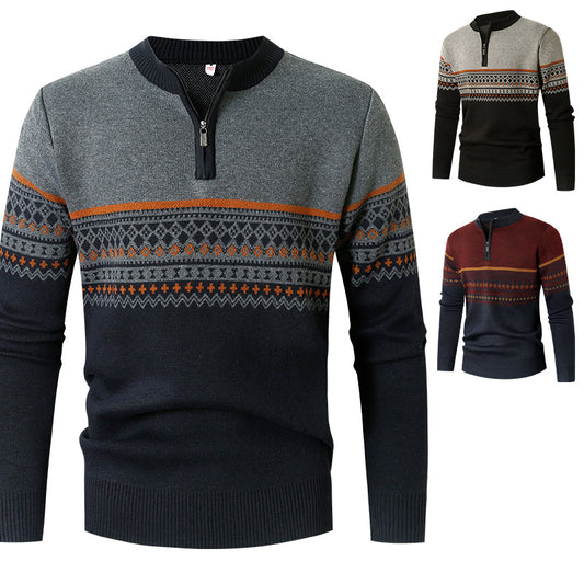 Pull homme avec fermeture éclair moderne et motif géométrique Chic und Stil