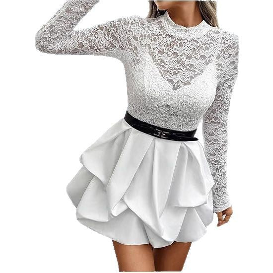 Animal print mini skirt with ruffles for women and long sleeve top set Chic und Stil