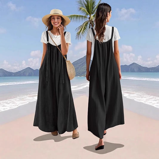 Robes longues en coton pour femmes avec bretelles et poches Chic und Stil
