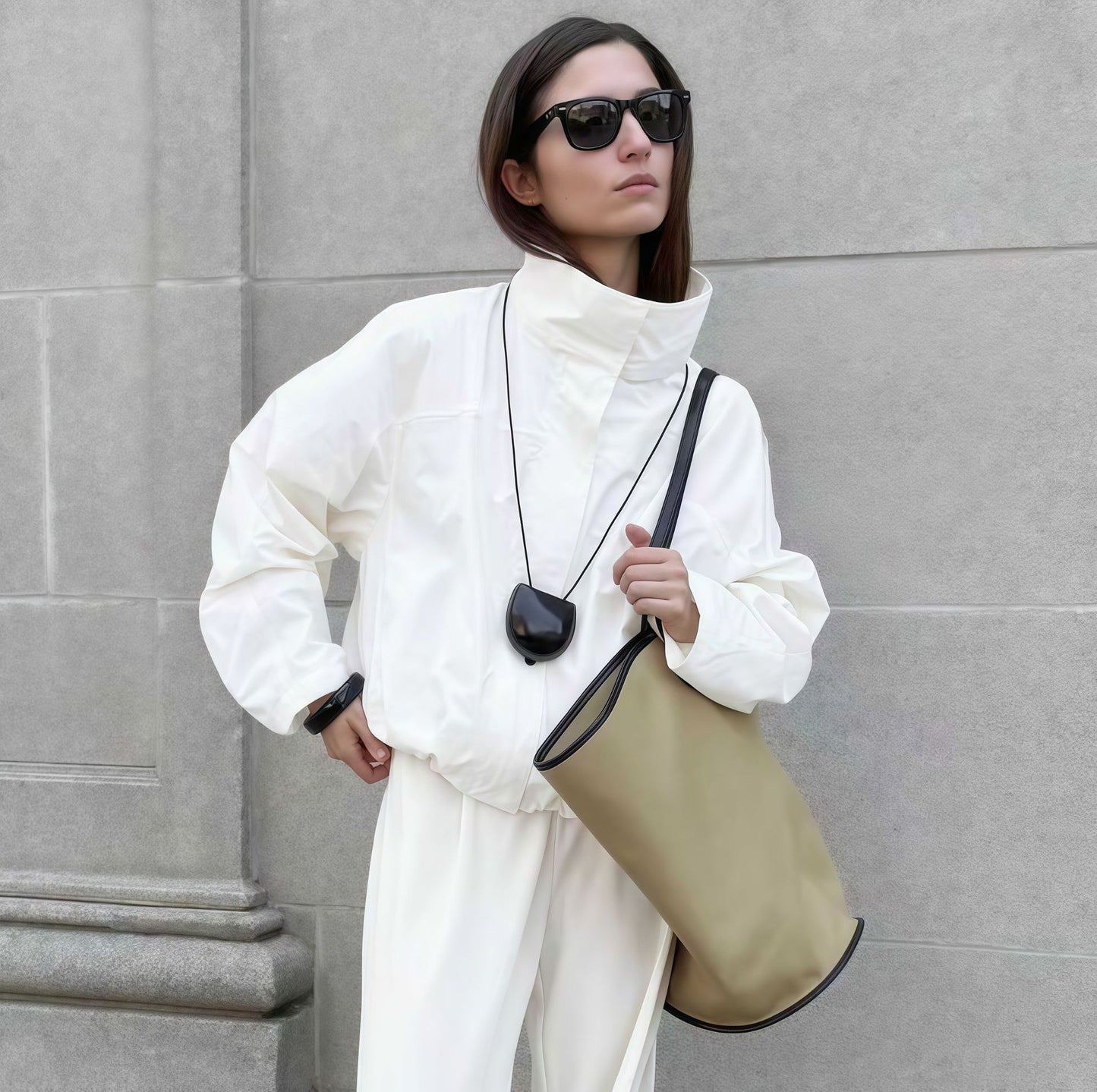 Functional oversized jacket for ladies with high collar and innovative design Chic and Style