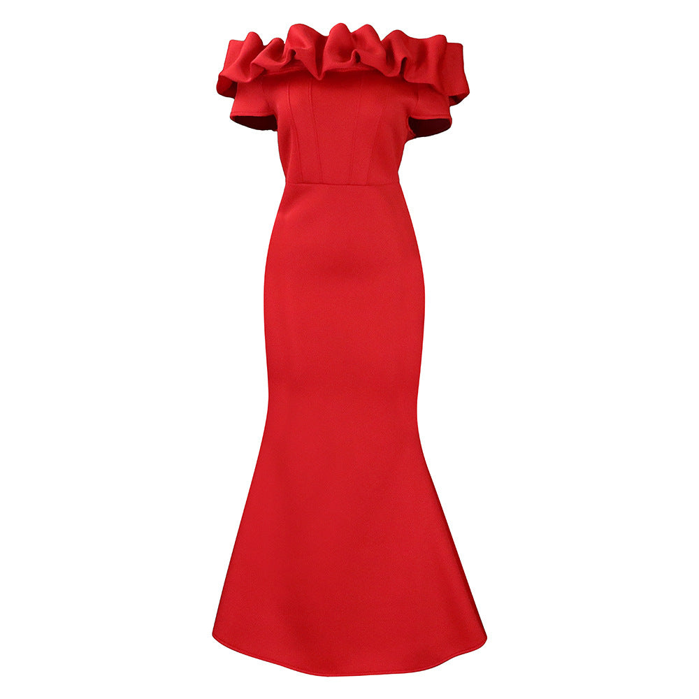 Robe de soirée ajustée pour femmes avec col voluminueux en flounces Chic und Stil