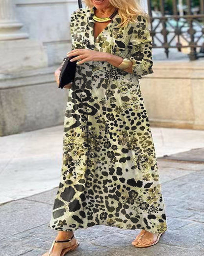 Dames Chic Imprimé Léopard Maxi Robe Chic und Stil