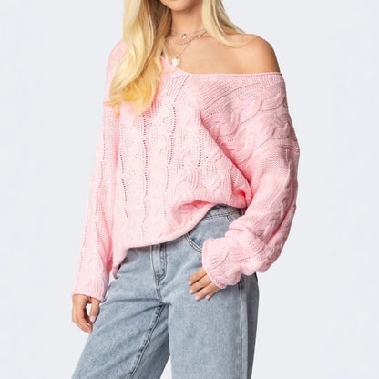 Pull en grosse maille pour dames avec décolleté en V profond et silhouette décontractée Chic und Stil