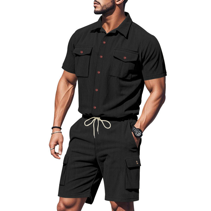 Chemise à manches courtes décontractée pour hommes et ensemble de shorts de loisirs avec poches pratiques Chic und Stil