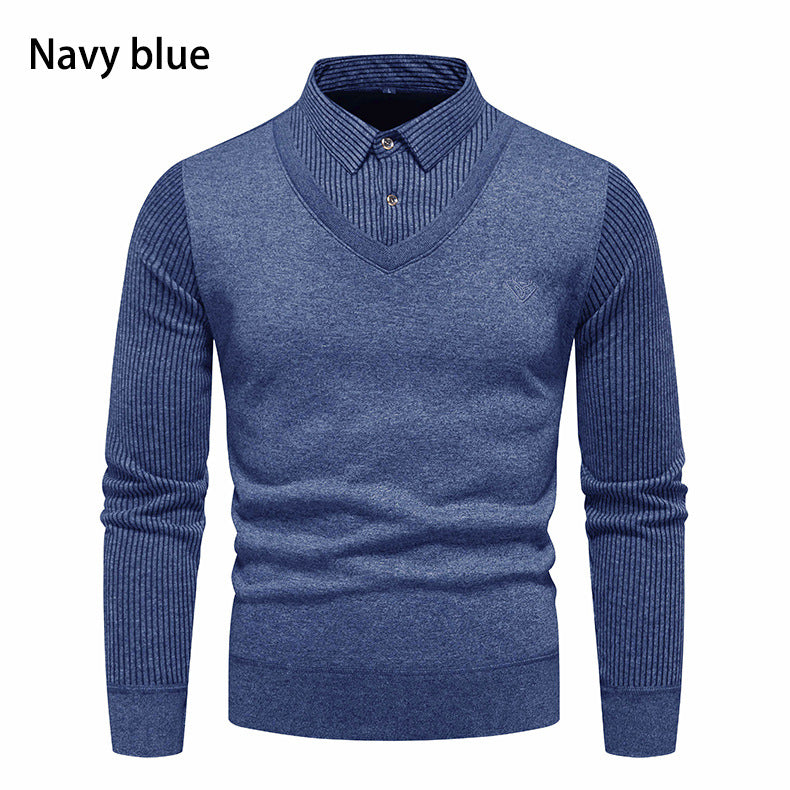 Pull en maille élégant pour homme avec décolleté en V et manches structurées Chic und Stil