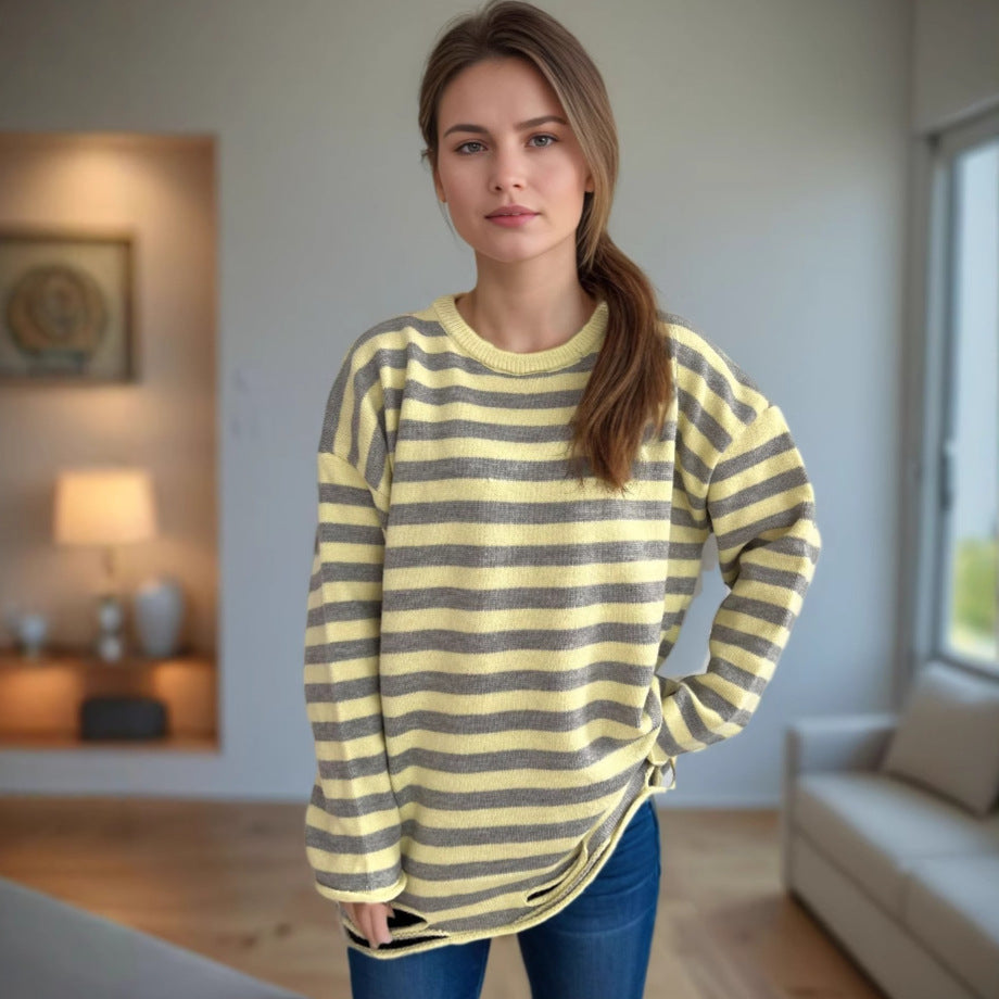 Pull over-size décontracté pour femmes avec de larges rayures Chic und Stil