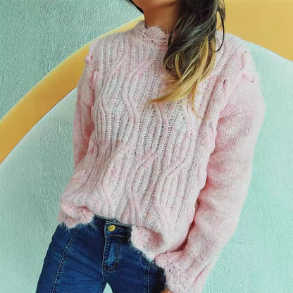 Pull en grosse maille pour femmes avec motif ondulé romantique et manches volumineuses Chic und Stil