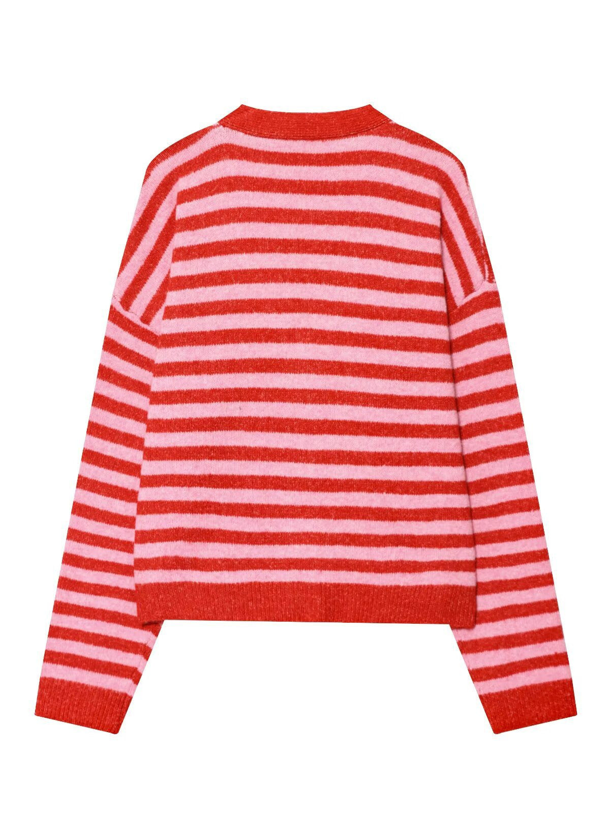 Dames gilet rayé à la mode avec décolleté en V et liston de boutons Chic und Stil