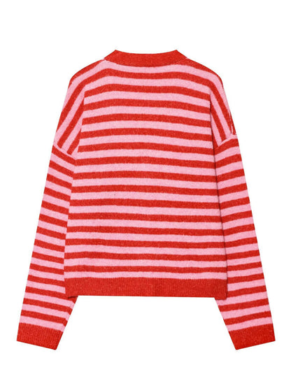 Dames gilet rayé à la mode avec décolleté en V et liston de boutons Chic und Stil