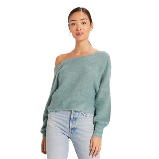 Femme Pull Off-Shoulder en mélange de Mohair doux avec/manches volumineuses Chic und Stil