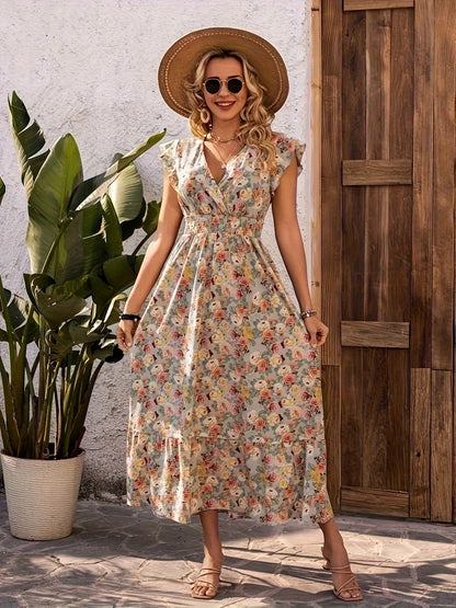 Robe maxi pour femmes avec design floral et décolleté en V décontracté Chic und Stil