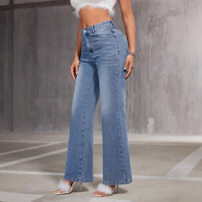 Jean femme évasé taille haute et jambe large Chic und Stil