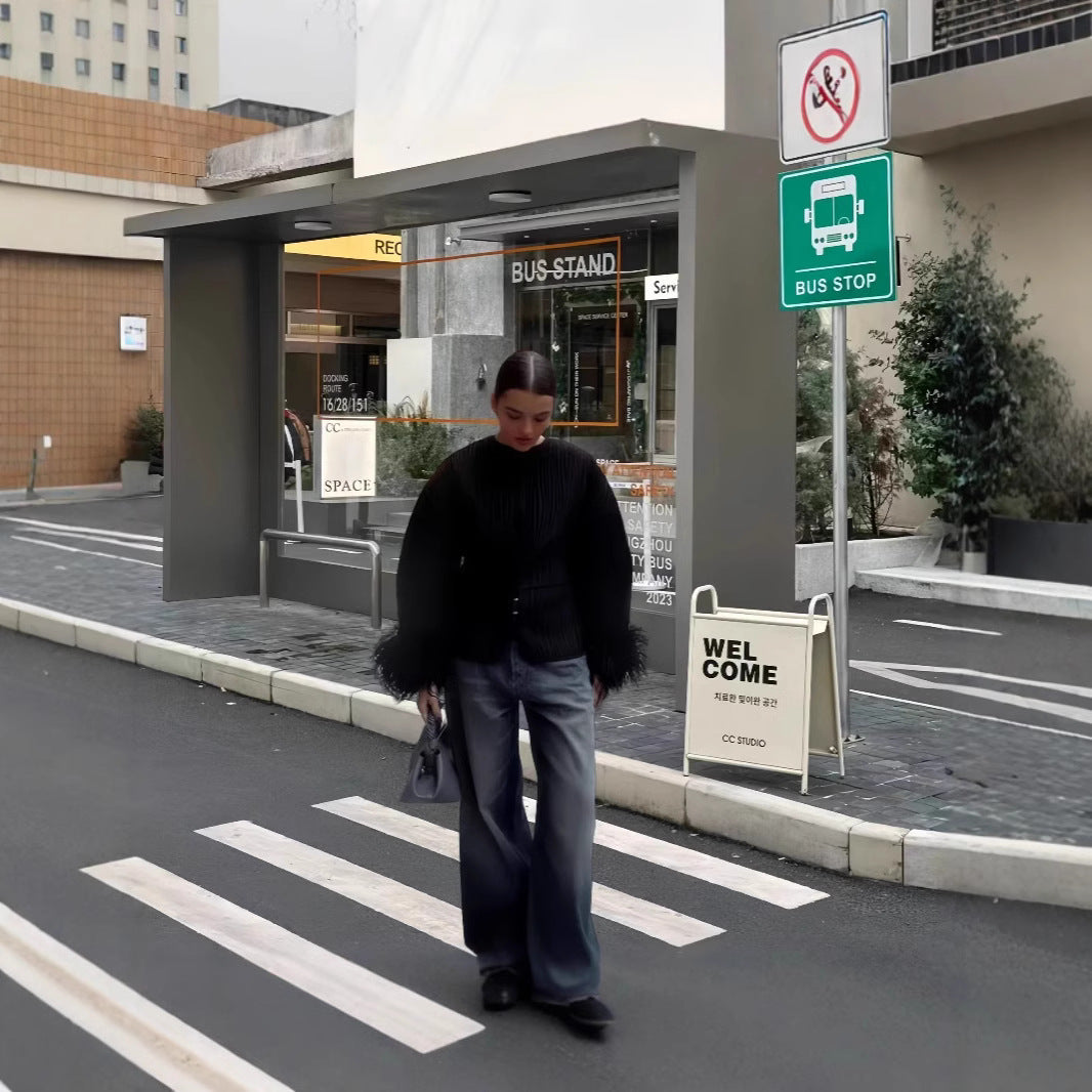 Dames élégante veste en bouclé avec des manches extravagantes Chic und Stil