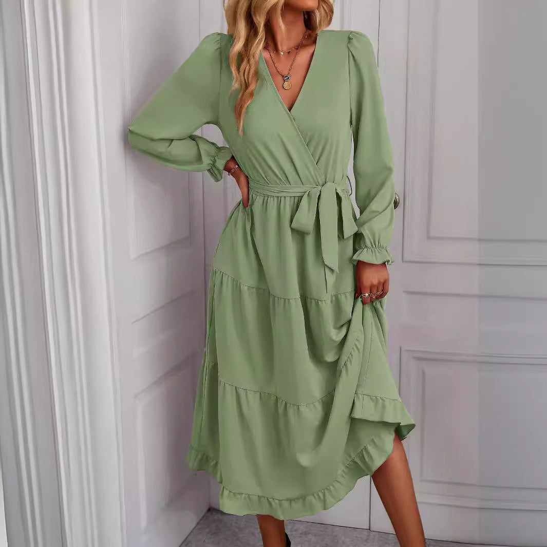 Robe longue femme avec effet portefeuille et détails vestimentaires Chic und Stil