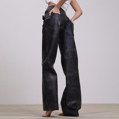 Modern high-waisted faux leather pants for women with adjustable belt Chic and Style