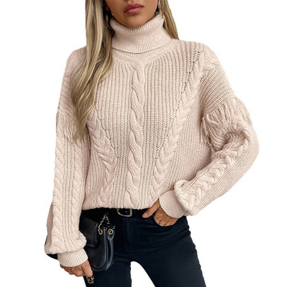 Pull en tricot pour femmes avec col montant et motif en torsades Chic und Stil