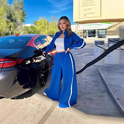 Casual tracksuit set for women with short jacket and wide pants Chic and Style