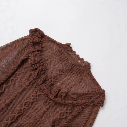 Dames doux haut en tricot avec détails volants et patte de boutonnage Chic und Stil