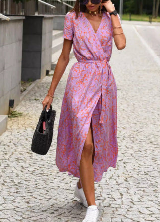 Robe maxi portefeuille à fleurs Chic und Stil pour femmes