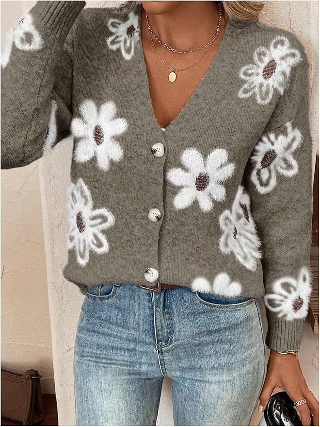 Dames cardigan douillet avec motif floral Chic und Stil