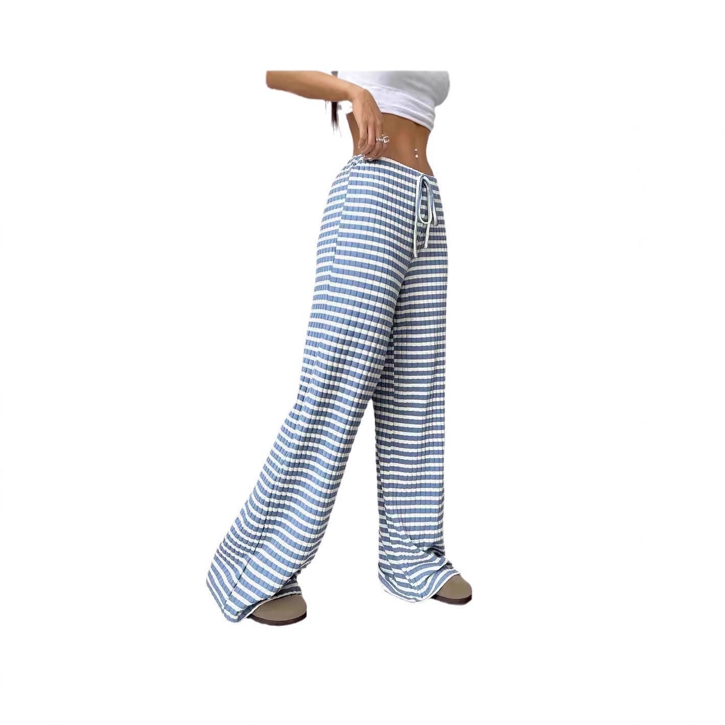 Wide striped palazzo pants in lightweight cotton for women with tie belt Chic and Style