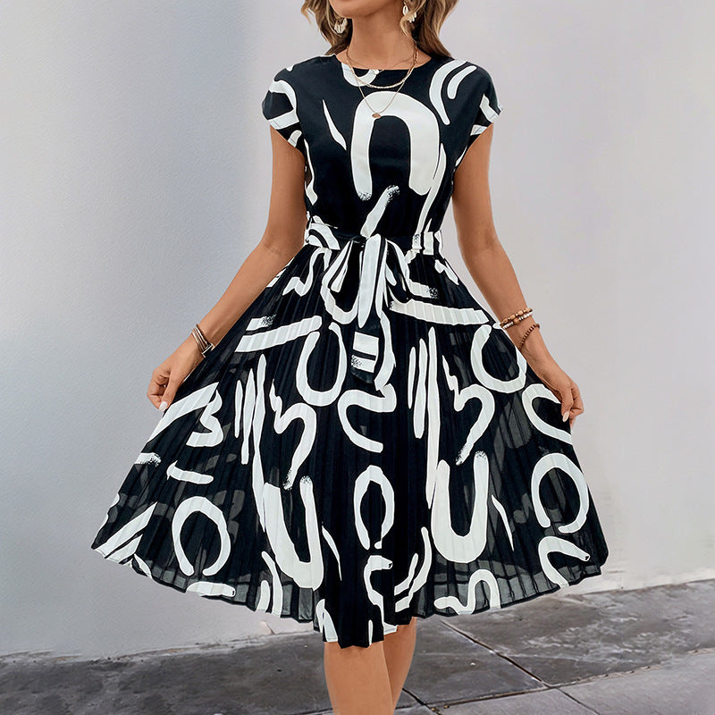 Robe midi à imprimé floral pour femmes avec cordon de taille réglable Chic und Stil