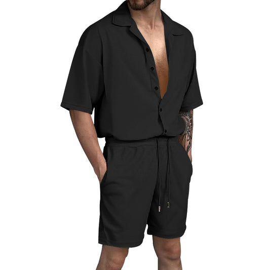 Ensemble de chemise à manches courtes décontractée et de shorts pour hommes avec taille élastique et poches pratiques Chic und Stil