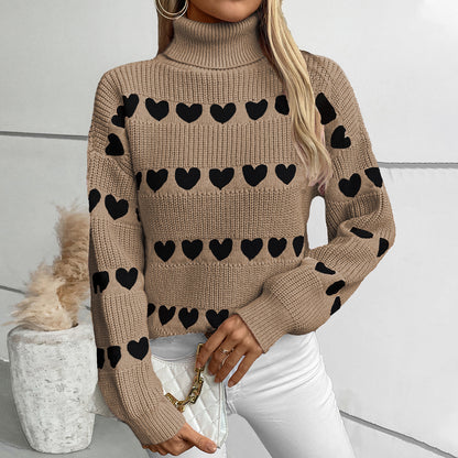 Pull en tricot pour femmes avec motif en forme de cœur et col haut Chic und Stil