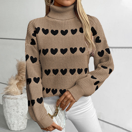 Pull en tricot pour femmes avec motif en forme de cœur et col haut Chic und Stil