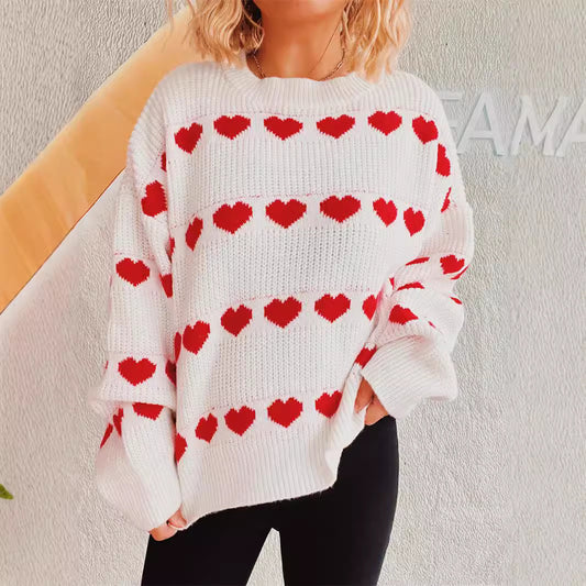 Pull en tricot à motif cœurs confortable pour femmes avec des manches larges Chic und Stil