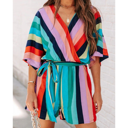 Robe mini enroulée rayée pour femmes avec ceinture ajustable Chic und Stil