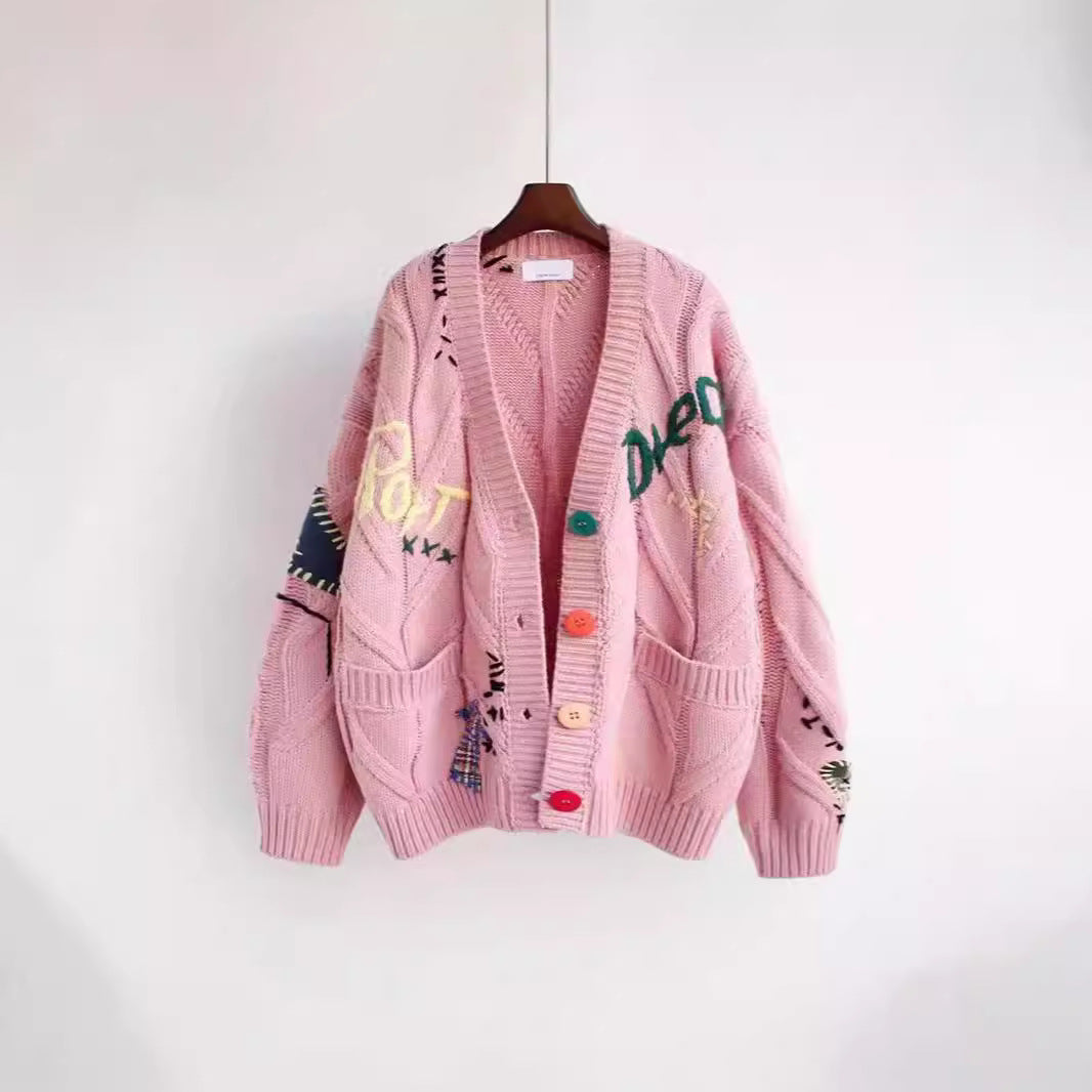 Dames Grand gilet en tricot avec broderies colorées Chic und Stil