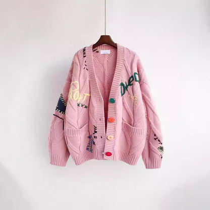 Dames Grand gilet en tricot avec broderies colorées Chic und Stil