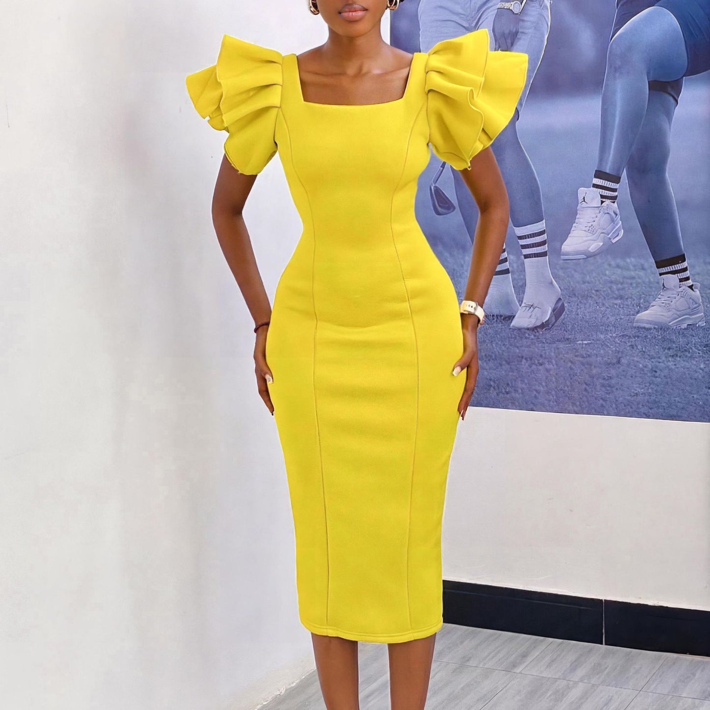 Dames Robe Élégante avec Manches Volumineuses Chic und Stil