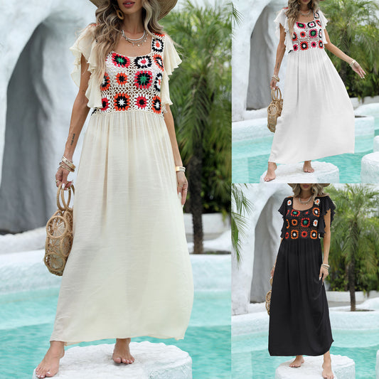 Dames Élégant Floral Crochet Maxi Robe Chic und Stil