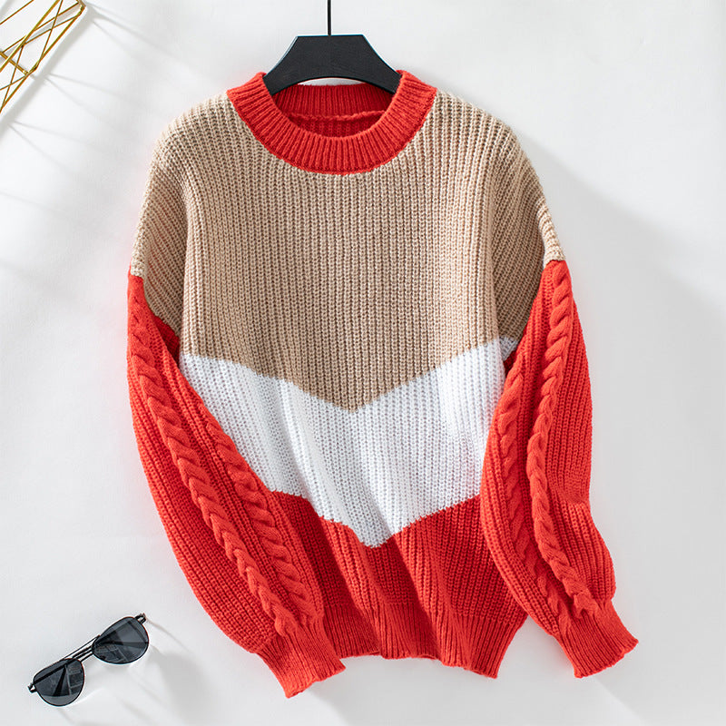Pull en maille tendance pour femmes avec des manches à motif torsadé raffiné et des couleurs contrastées Chic und Stil