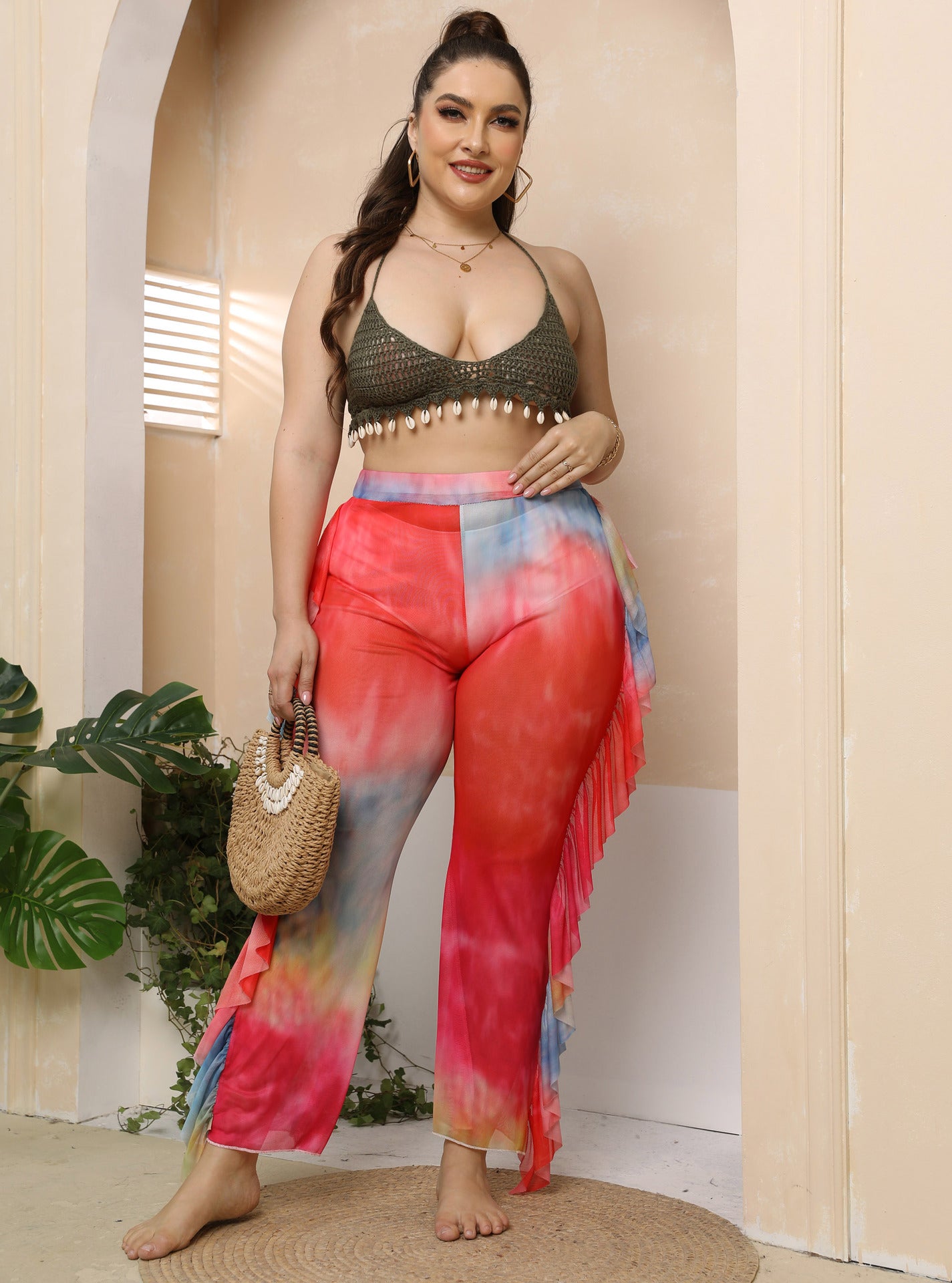 Dames Chic Batik Taille Haute Pantalon Chic und Stil